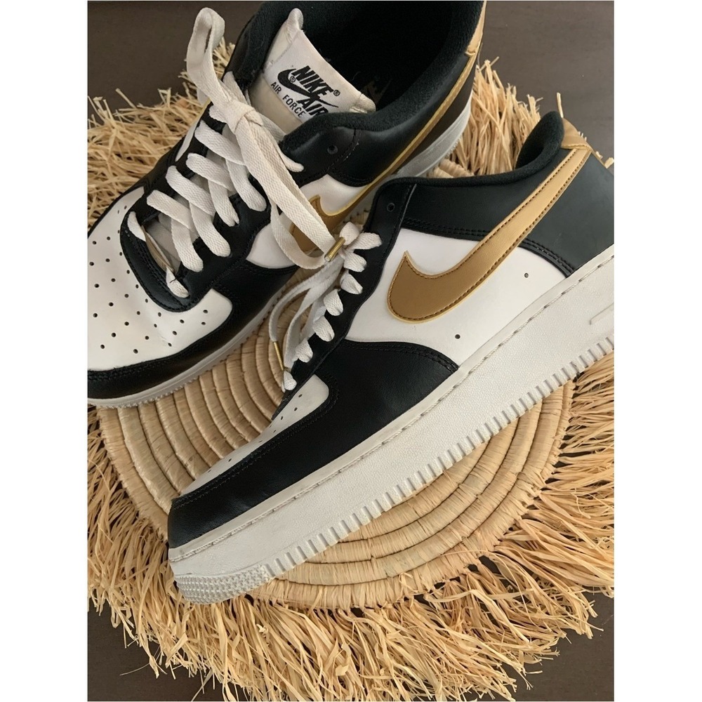 NIKE Men's Air Force One Black White Gold Sneakers Size‎ 10.5